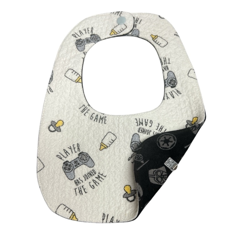Hand Crafted Baby Bib with snap closure cotton snuggle flannel reversible
